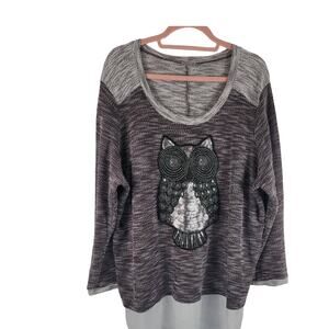Avenue Owl Novelty Sequenced Ribbon Scoop Neck Women's Sweater 22/24